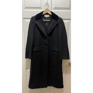 Vintage Albert Nipon Womens Trench Coat Size 10P Black Wool Velvet Pockets USA